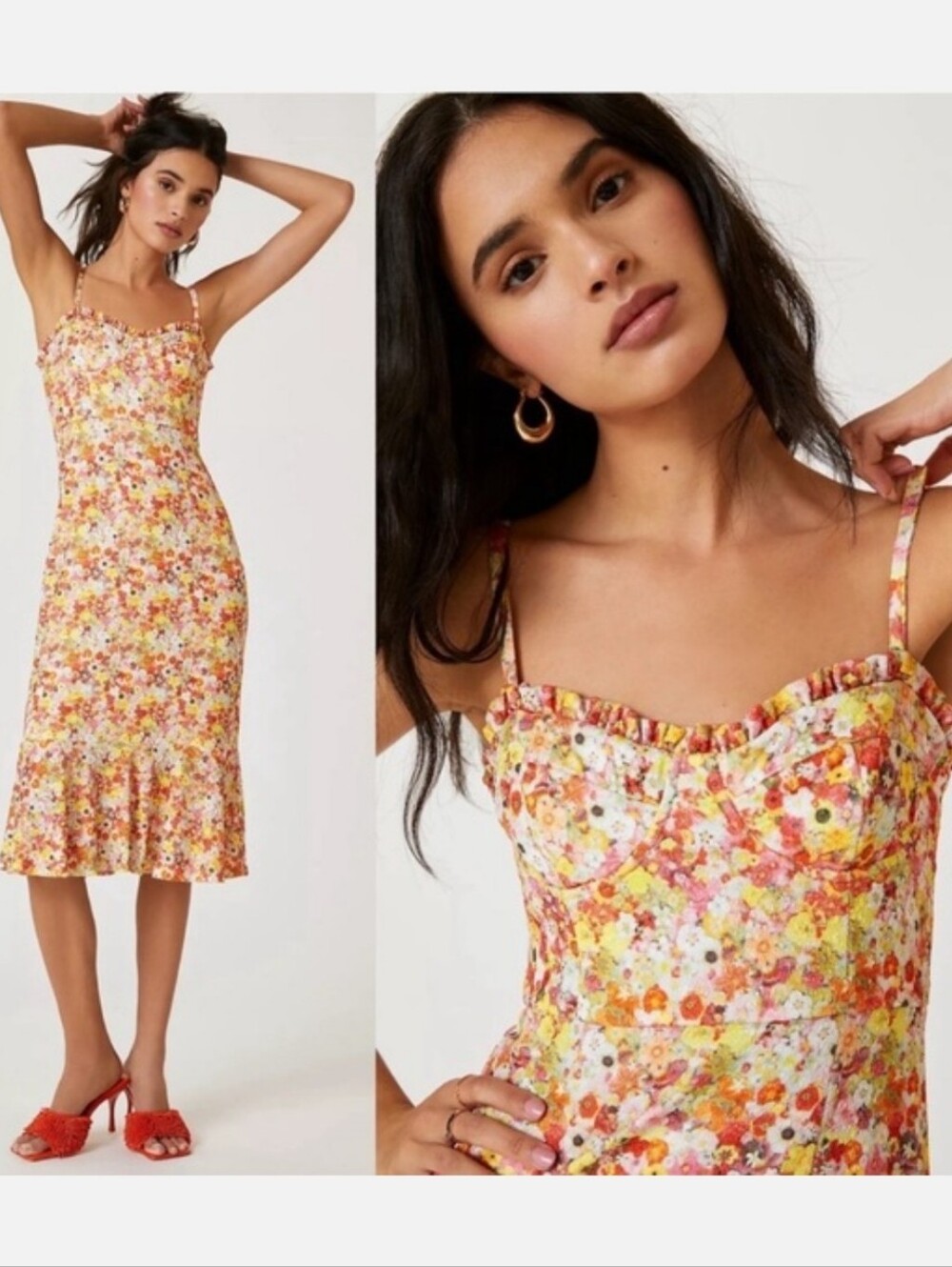SO CUTE! Anthropologie Selene Floral Midi Dress Sweetheart Neckline Bodycon